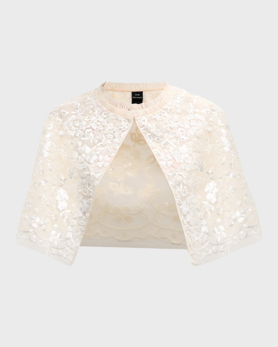 Regal Rose Floral Sequin Tulle Cap